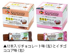 「シアーズゾーンカロリーコントロールバー」12本入りチョコレート味(左)とイチゴココア味(右)写真