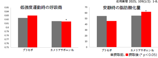 低強度運動時の呼吸商・安静時の脂肪酸化量のグラフ