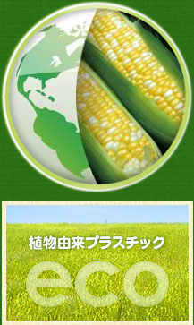 トウモロコシ原料　植物由来プラスチック