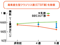 ビフィズス菌BB536摂取による毒素産生型フラジリス菌ETBF菌数の変化