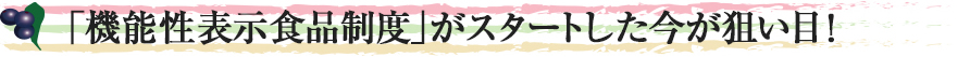 機能性表示制度がスタートした今が狙い目！